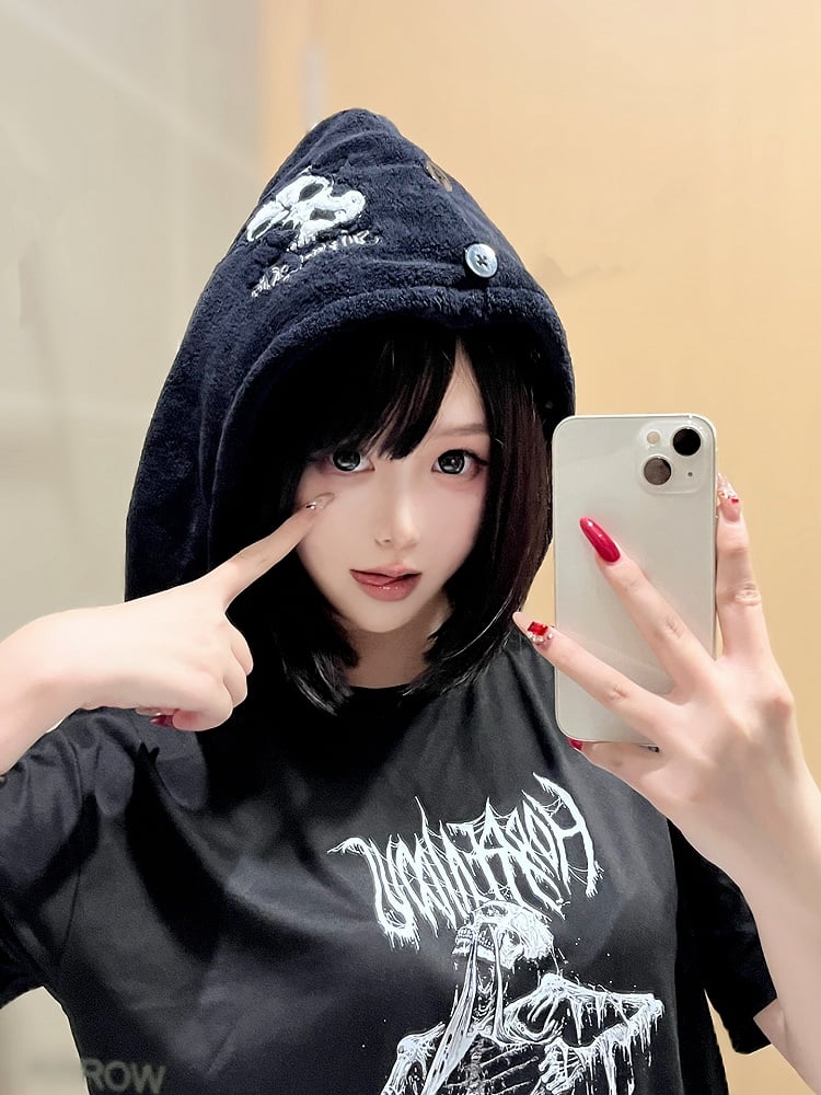 Black and White Grim Reaper Gothic Hair Drying Wrap Towel