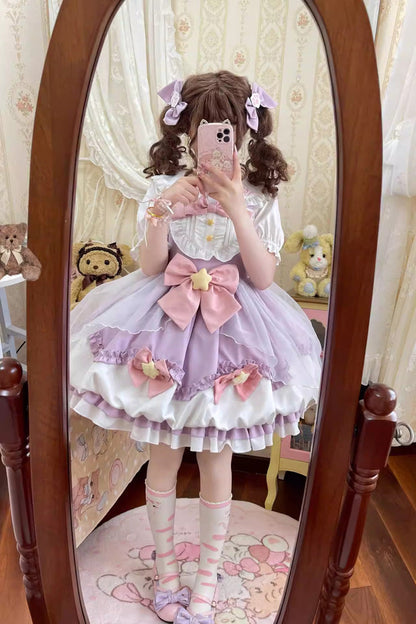 Little Wishing Star Ruffle Bowknot Jsk Dress - Sweet Lolita
