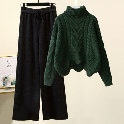 Leg Wide Chic Sweater Pants Set Cable