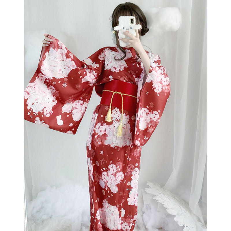 Robe kimono vintage à imprimé chat Sakura