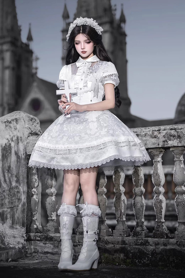Lace Trimmed Classic Gothic Lolita Dress - White