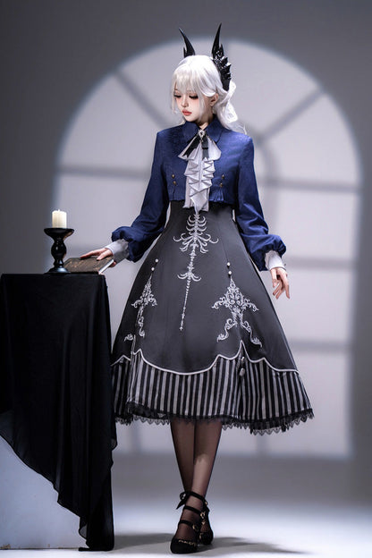 Embroidered Gothic Vintage Jumper Dress Set - Black