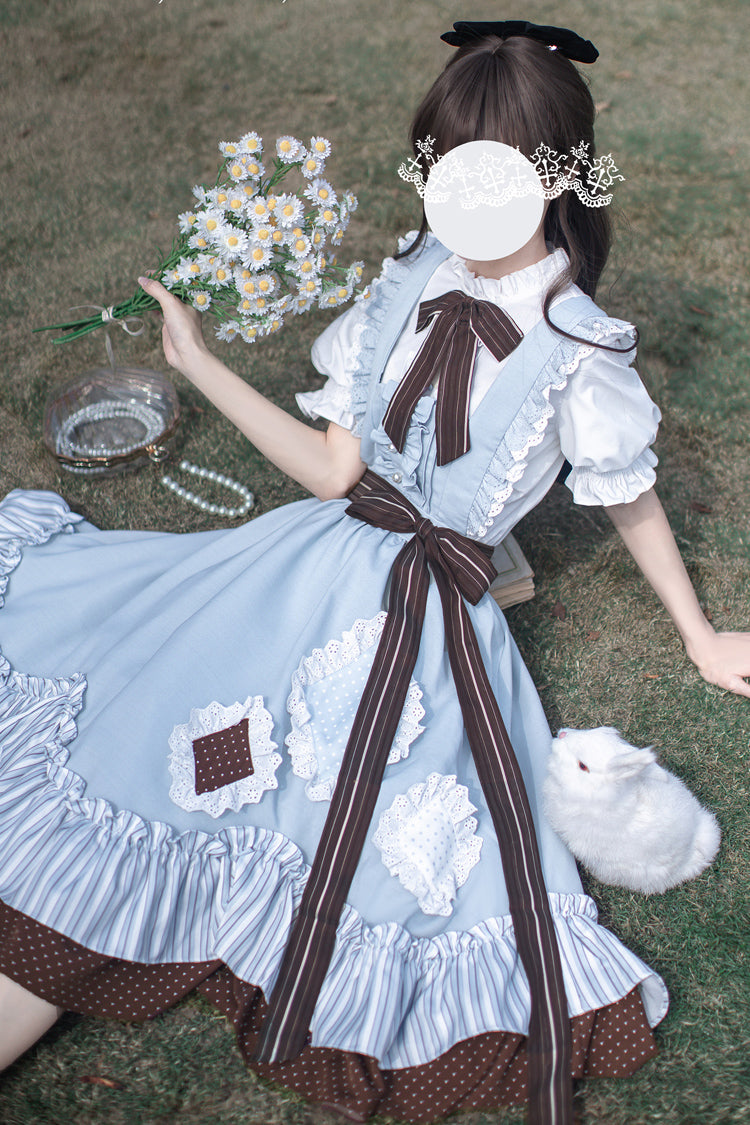 Sleeveless Printed Ruffled Bow Alice College Elegant Lolita Jumper