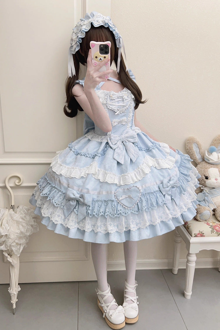 Blue Super Cute Belia Sleeveless Triple-Layered Ruffle Bowknot Lace Sweet Elegant Lolita Jsk Dress