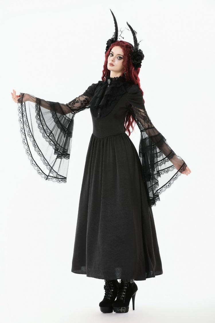 Women's Gothic Wedding Dress with Ruffled Lace and Lace-Up