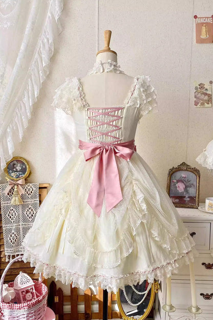 Sakura's Spring Resonance Sleeveless Ruffled Bow Sweet Lolita JSK Short in Yellow