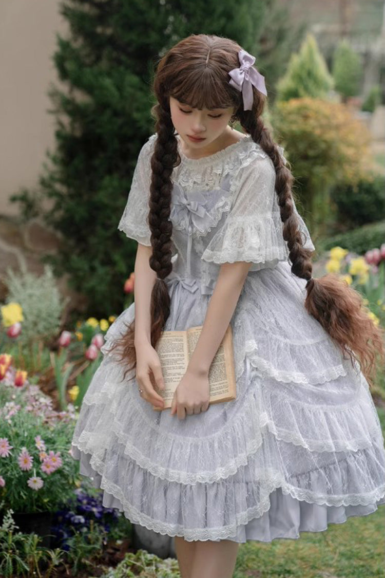 Blue Jacquard Bowknot Jsk Dress - Sweet Elegant Lolita Style