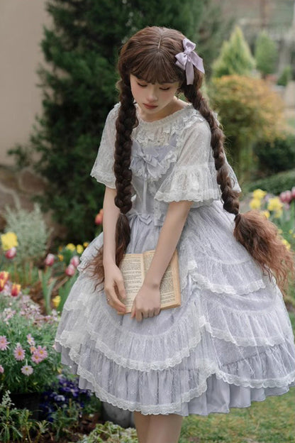 Blue Jacquard Bowknot Jsk Dress - Sweet Elegant Lolita Style