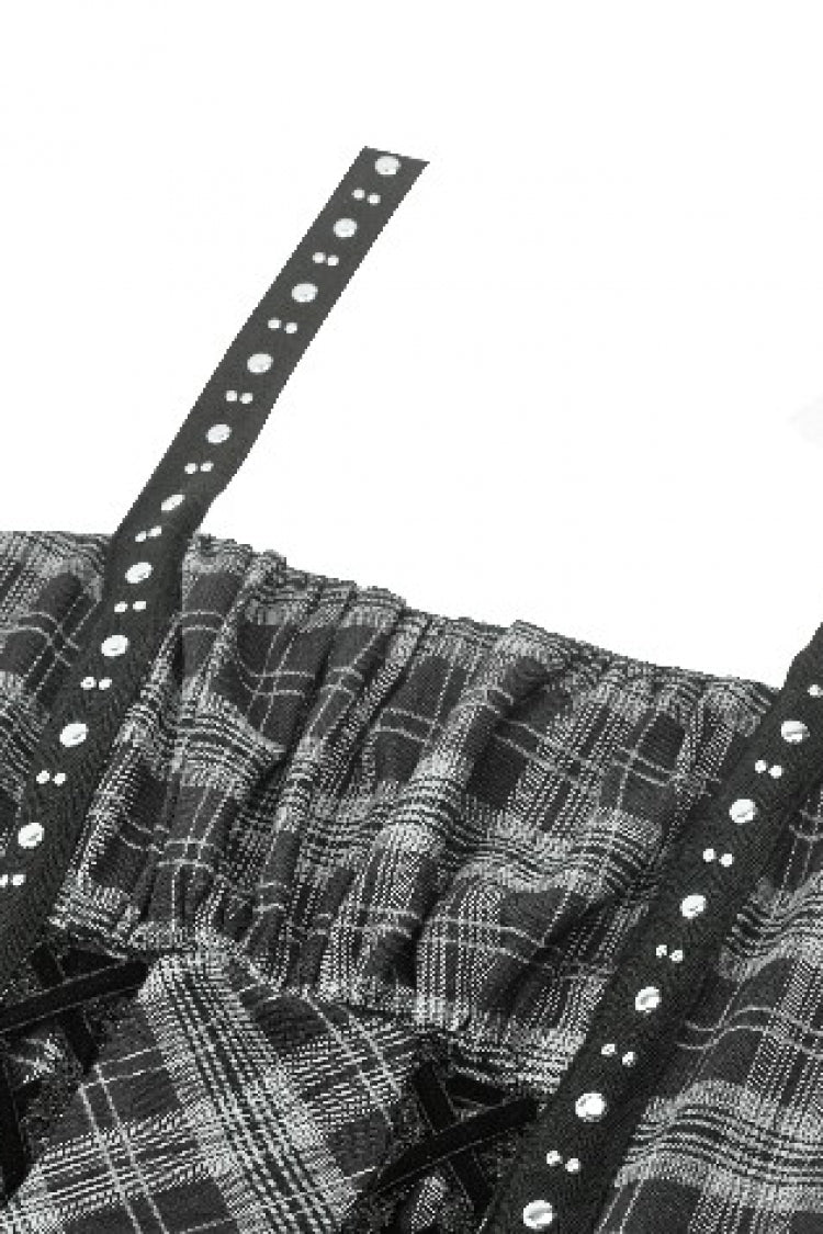 Charcoal Layered Lace Hem Plaid Slip Dress - Punk Party Attire