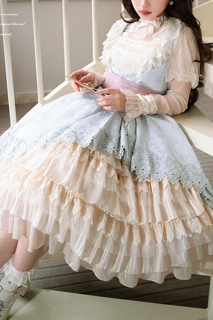 Cream Layered Asymmetrical Cardigan Ribbon Lolita JSK Dress