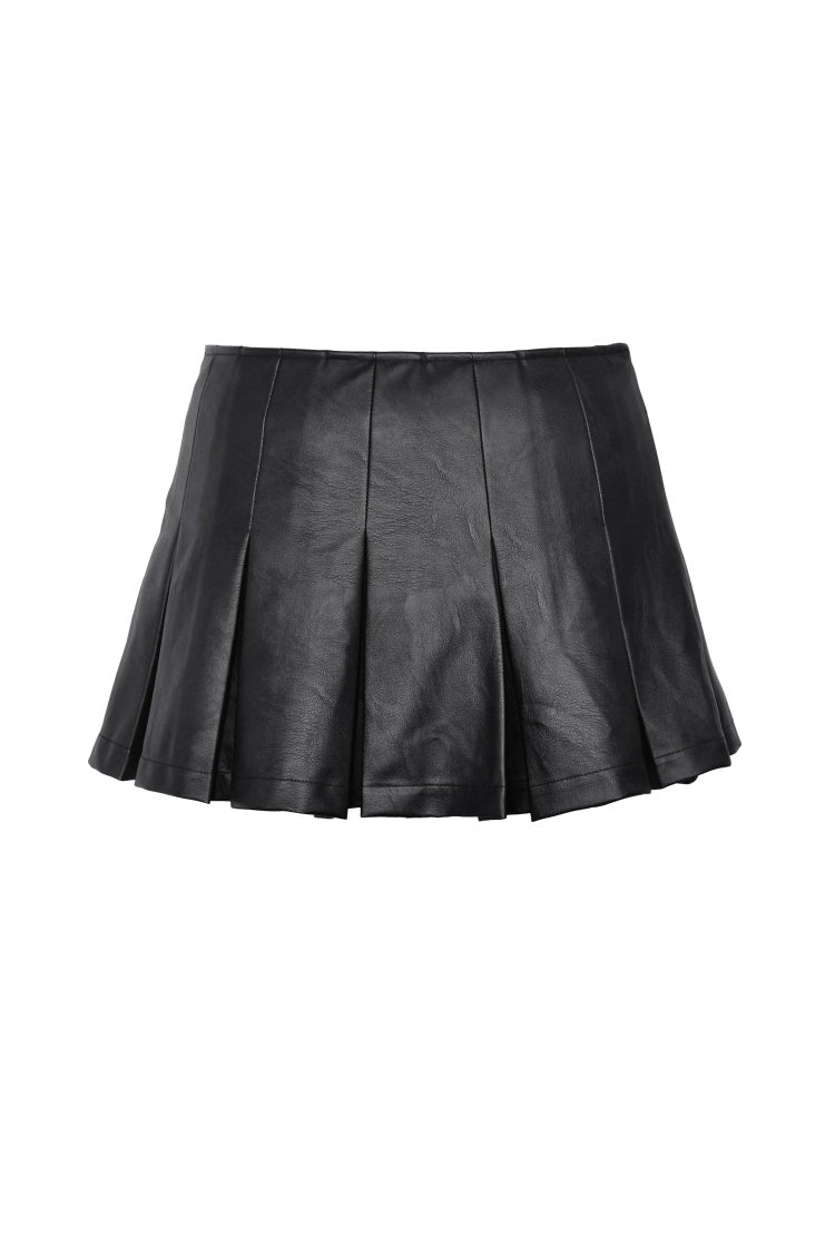 Ebony Buckled PU Mini Skirt with Faux Leather and Pleats - Femme