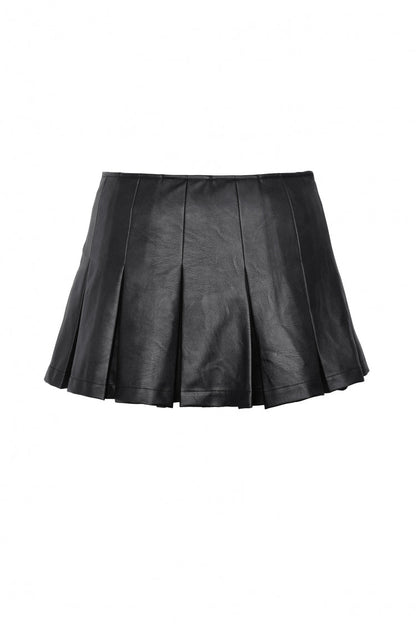 Ebony Buckled PU Mini Skirt with Faux Leather and Pleats - Femme