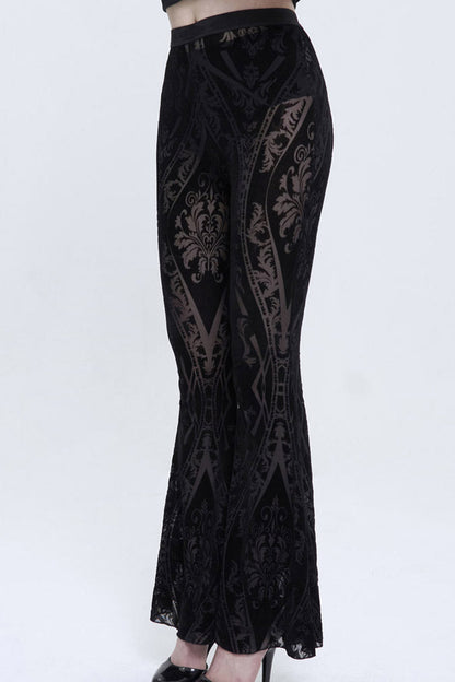 Punk Women's Flared Trousers with Elastic Waist and Flocked Jacquard Fabric