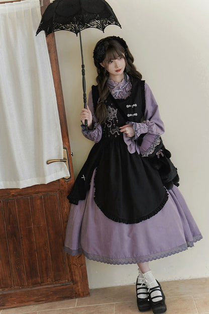 Black Purple Petal Collar Drawstring Chinese Lolita Set