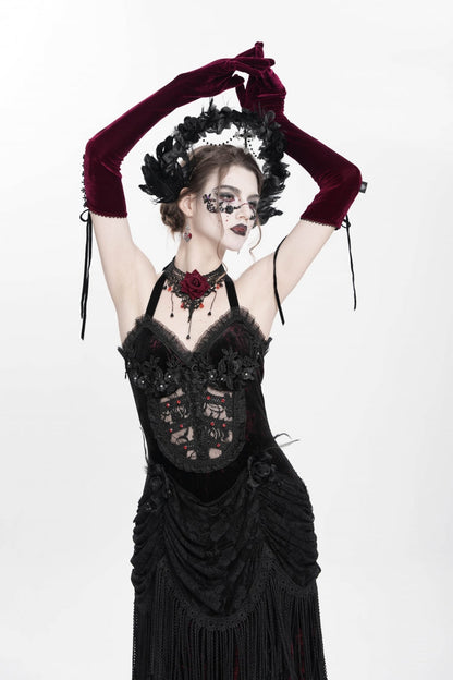 Sleeveless Hollow Floral Lace-Up Pleated Gothic Maxi Dress