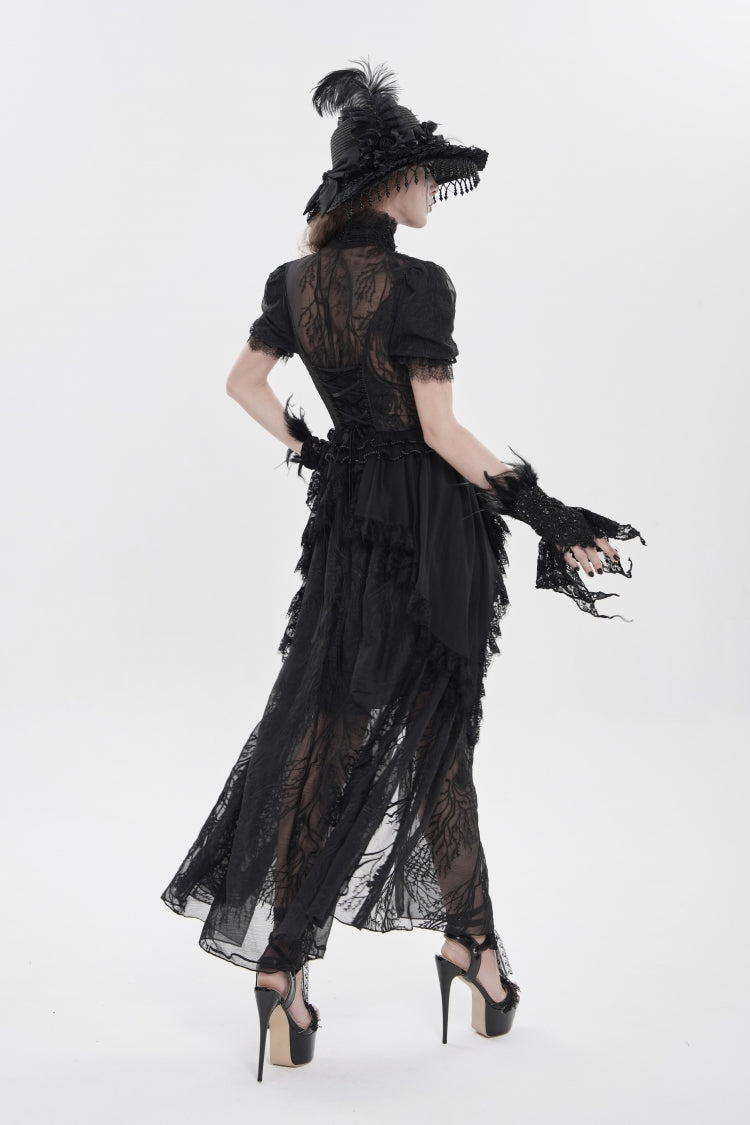 V Collar Short Sleeve Hanayome Lace Gothic Wedding Dress