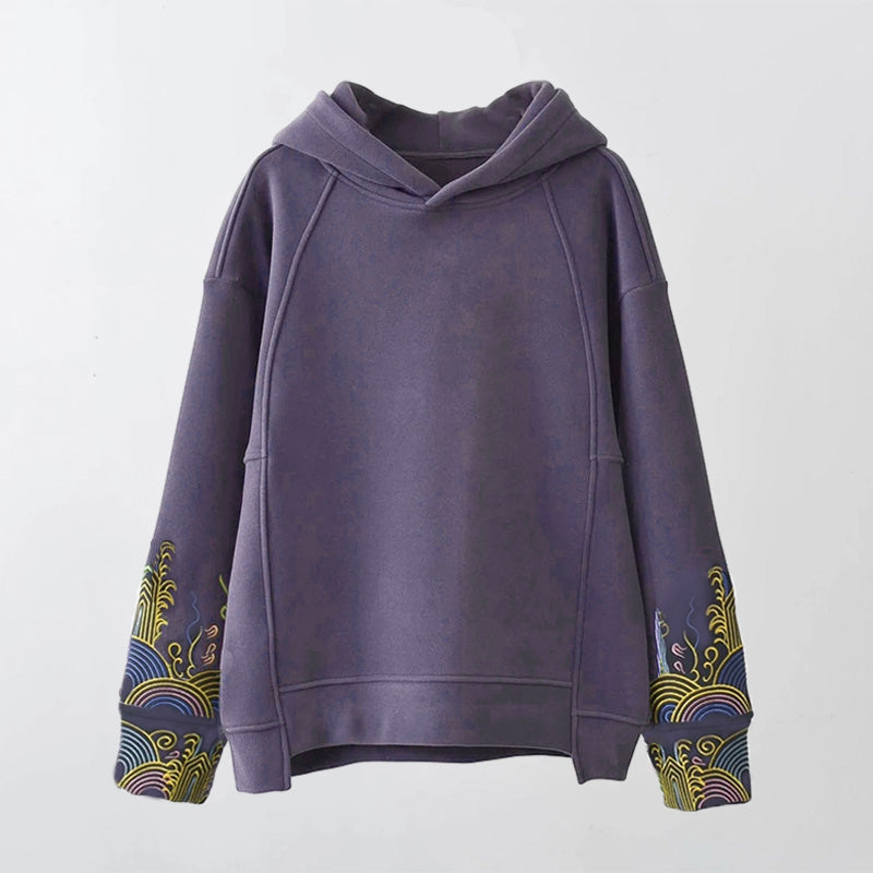 Casual Floral Embroidery Plush Loose Hoodie