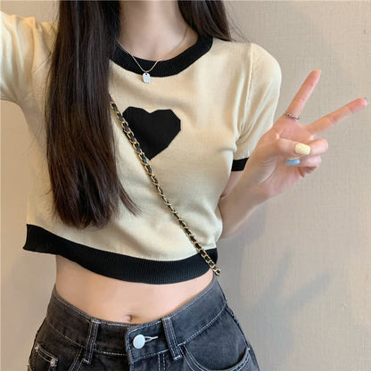 Skirt Split T-Shirt Lattice Flouncing Love Print Set Heart