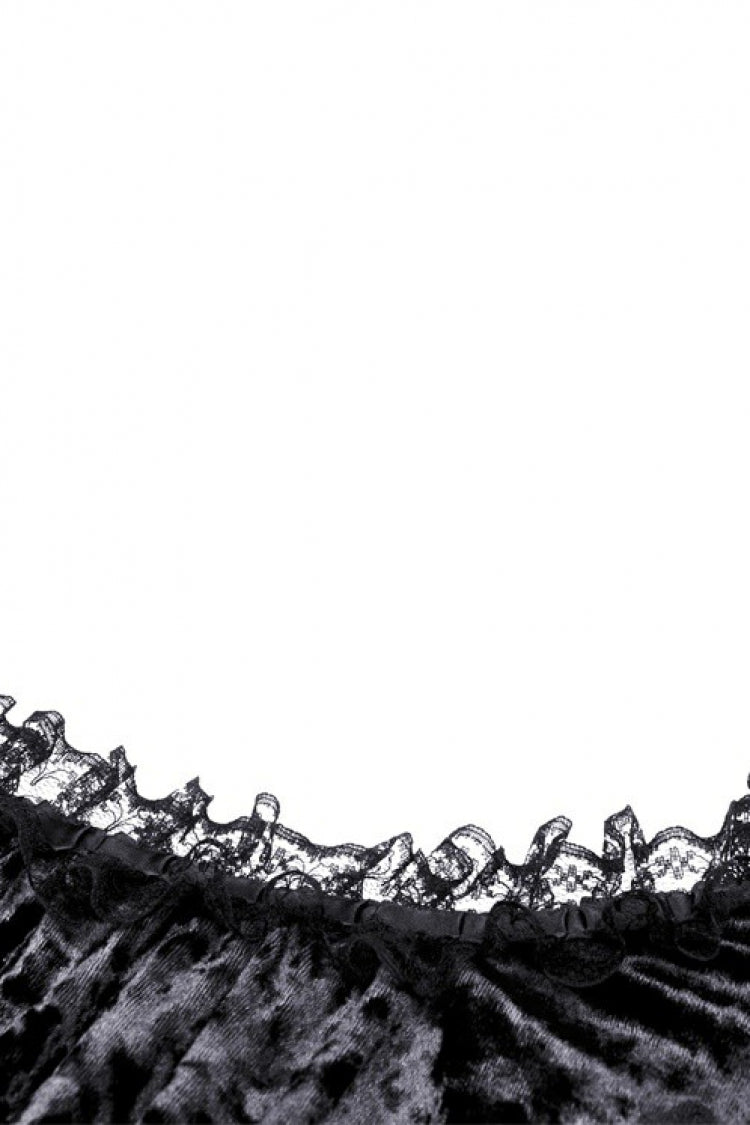 Long Trumpet Sleeve Lace Spliced Black Gothic Velvet Dress