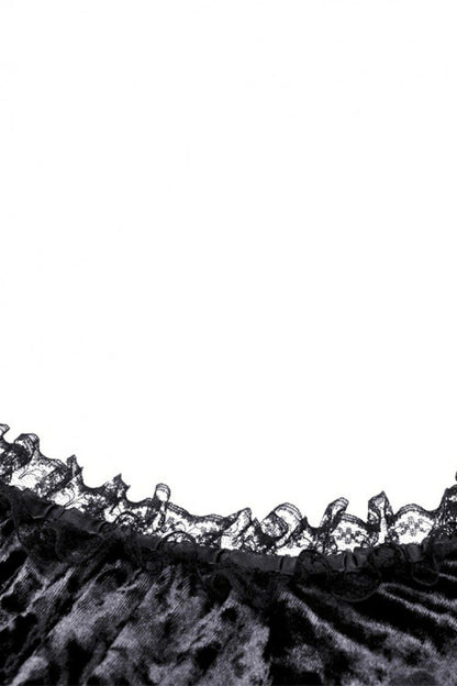 Long Trumpet Sleeve Lace Spliced Black Gothic Velvet Dress
