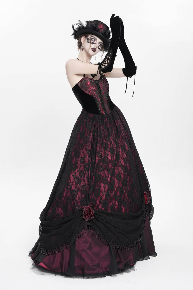 Jacquard Floral Beaded Gothic Long Slip Dress