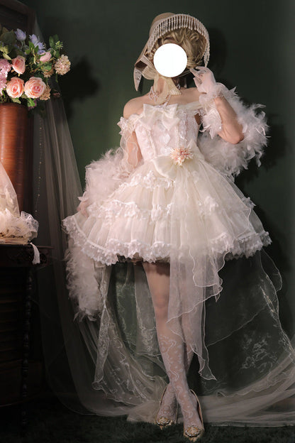Ivory Ruffled Bow Pearl Decorated Lolita JSK Full Set