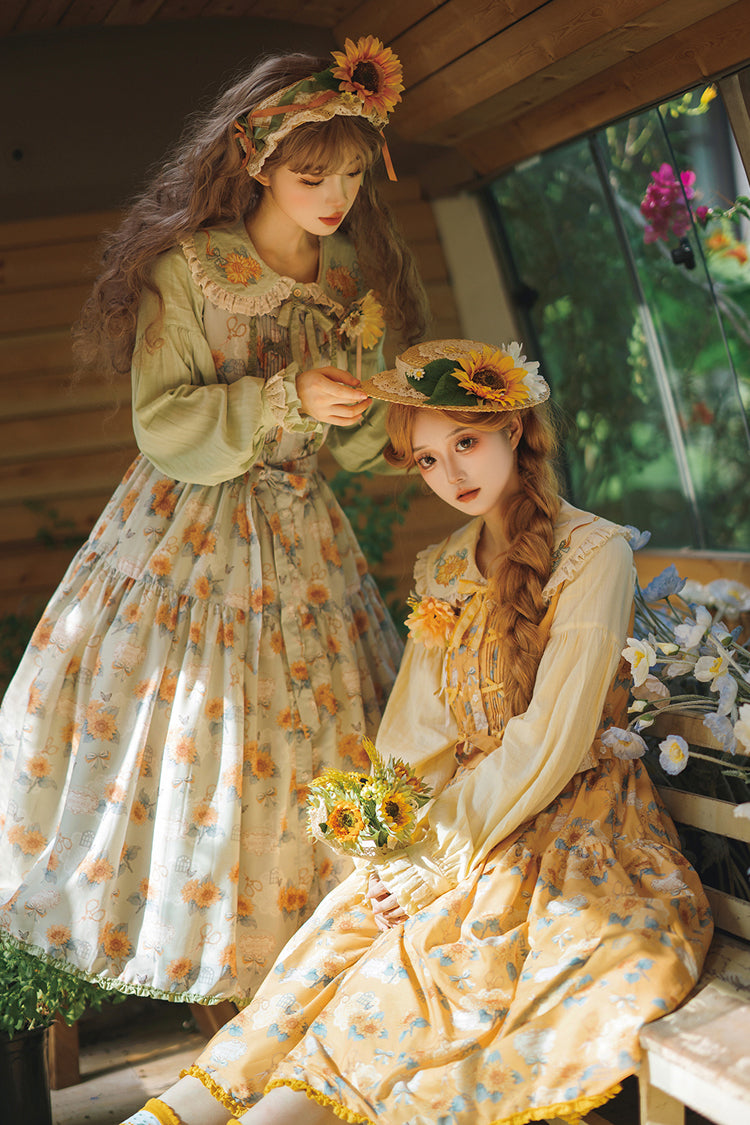 Golden Sleeveless Ruffled Bow Sunflower JSK Elegant Dress
