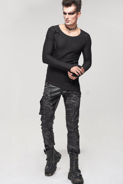 Mens Long Trousers with Detachable Pockets and Rivet Details