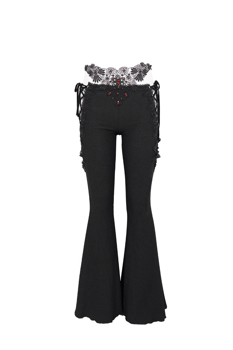 Gothic Flared Pants with Lace-Up Cutouts and Gems