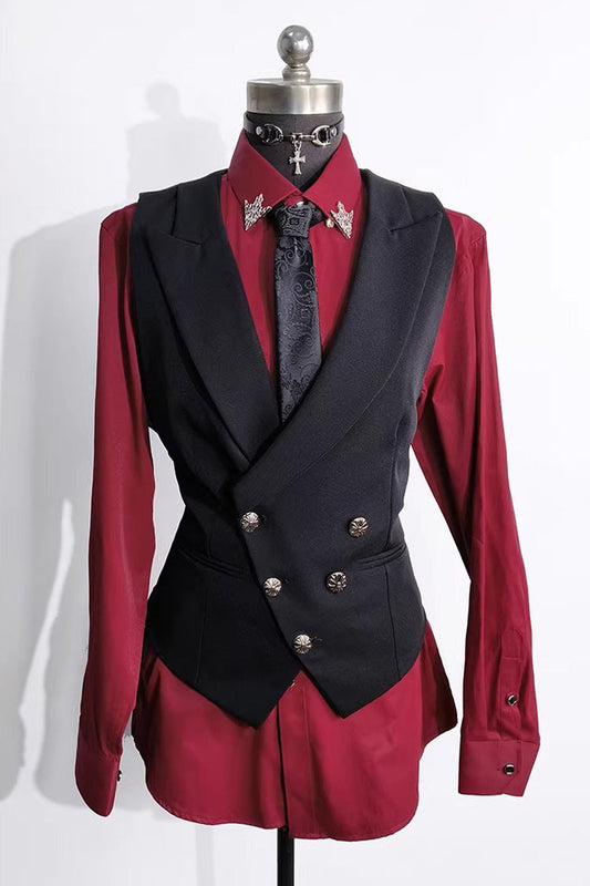 Silver Button Waist-Cinching Ouji Vest