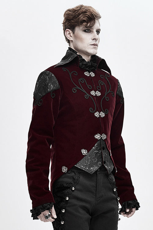 Vintage Embroidered Fake Two Pieces Gothic Coat for Men
