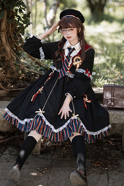 Black Gothic OP Dress Lolita Long Sleeves Alchemy Witch - Altfashion Shop