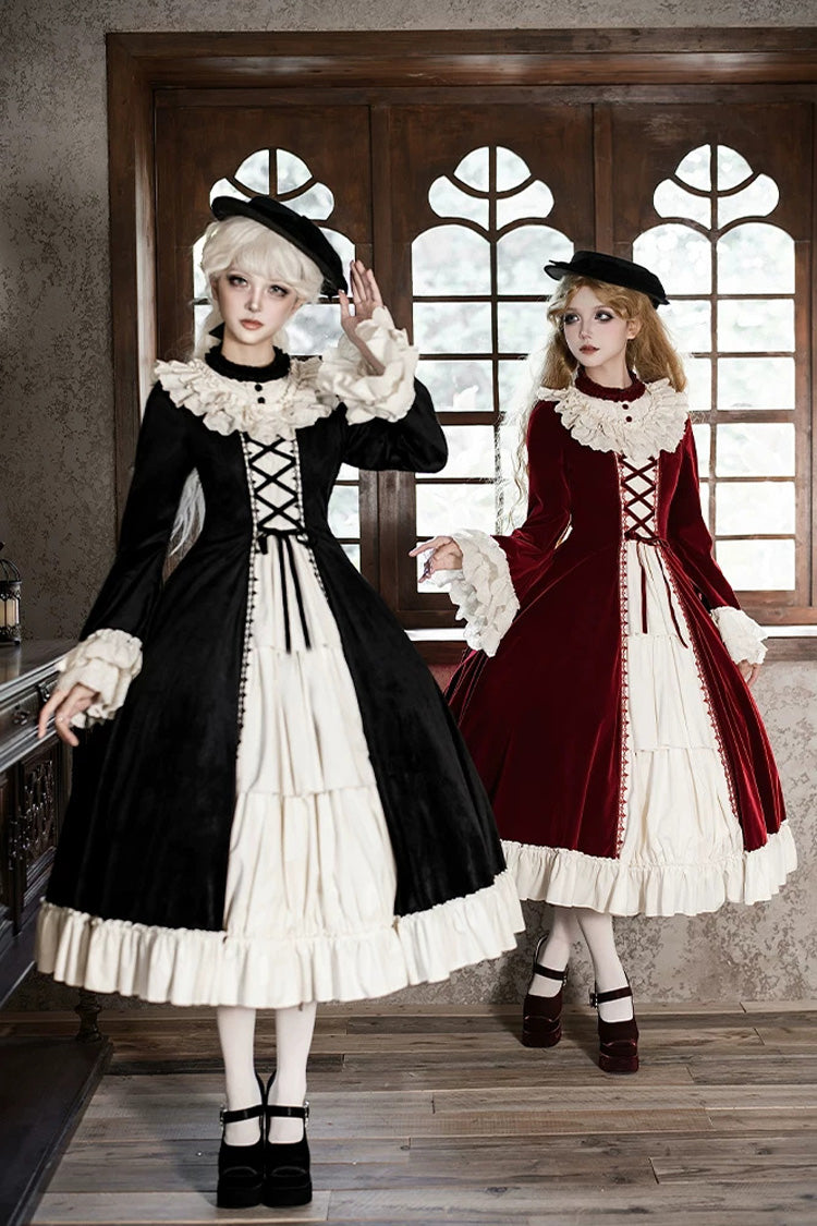 Letters and Poems Nutcracker Box Long Sleeves Ruffled Open-Front Bow Lace-Up Gothic Lolita Dress