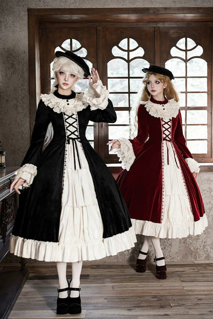 Letters and Poems Nutcracker Box Long Sleeves Ruffled Open-Front Bow Lace-Up Gothic Lolita Dress
