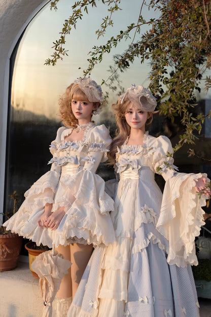 Sleeveless Double Printed Ruffled Open Bow Lace-Up Sweet Lolita JSK Short