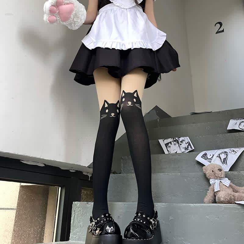 Collants Lolita à imprimé chat de dessin animé mignon