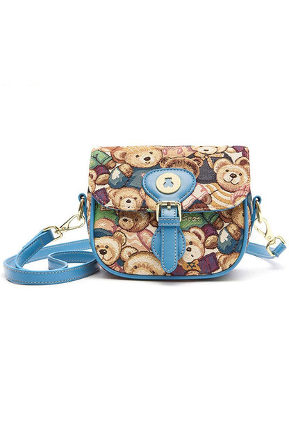 Cartoon Bear Print Sweet Lolita Crossbody Bag in Three Shades