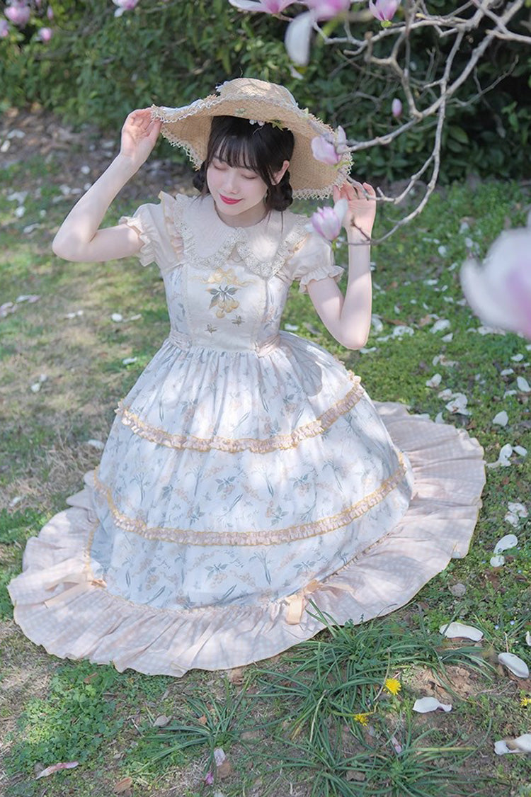 Butterfly and Cherry Embroidered Ruffled Sweet JSK Gown