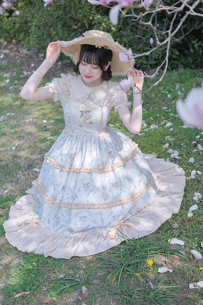 Butterfly and Cherry Embroidered Ruffled Sweet JSK Gown