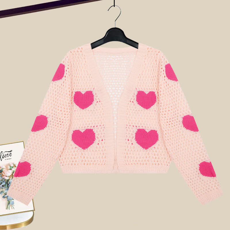 Out Flouncing Hollow Cardigan Heart Love Dress