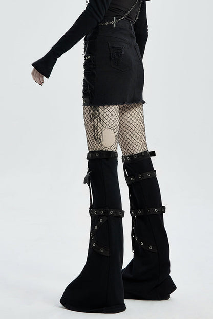 Steampunk Women's Skirt with Slim Fit Ripped Metal Nail Embellishments and Star Print