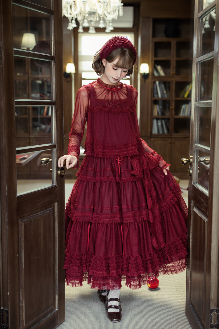 Sweet Stand Collar Long Sleeve Multi Layer Ruffle Color Block Lolita Tiered Dress 14 Colors