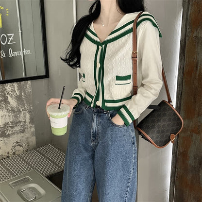 Collar Casual Set Sweater Two Cable Pants Pieces Sailor Pleated