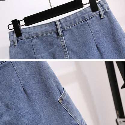 Pocketed T-Shirt Denim Fake Lapel Shorts Pieces Two