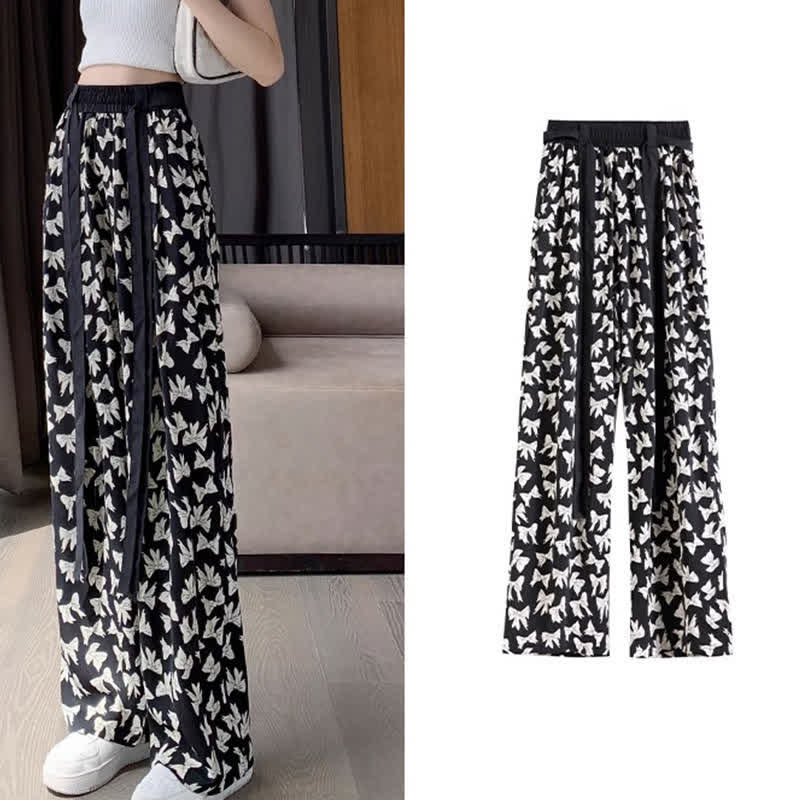 Vintage Flowers Print Chiffon Wide Leg Pants