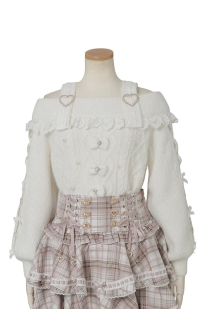 Boat Neck Bow Jirai Kei Elegant Knitwear