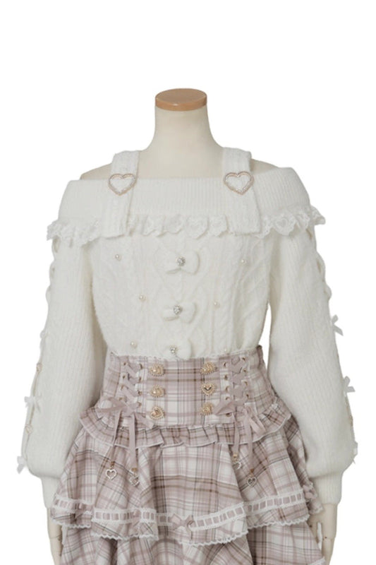 Boat Neck Bow Jirai Kei Elegant Knitwear