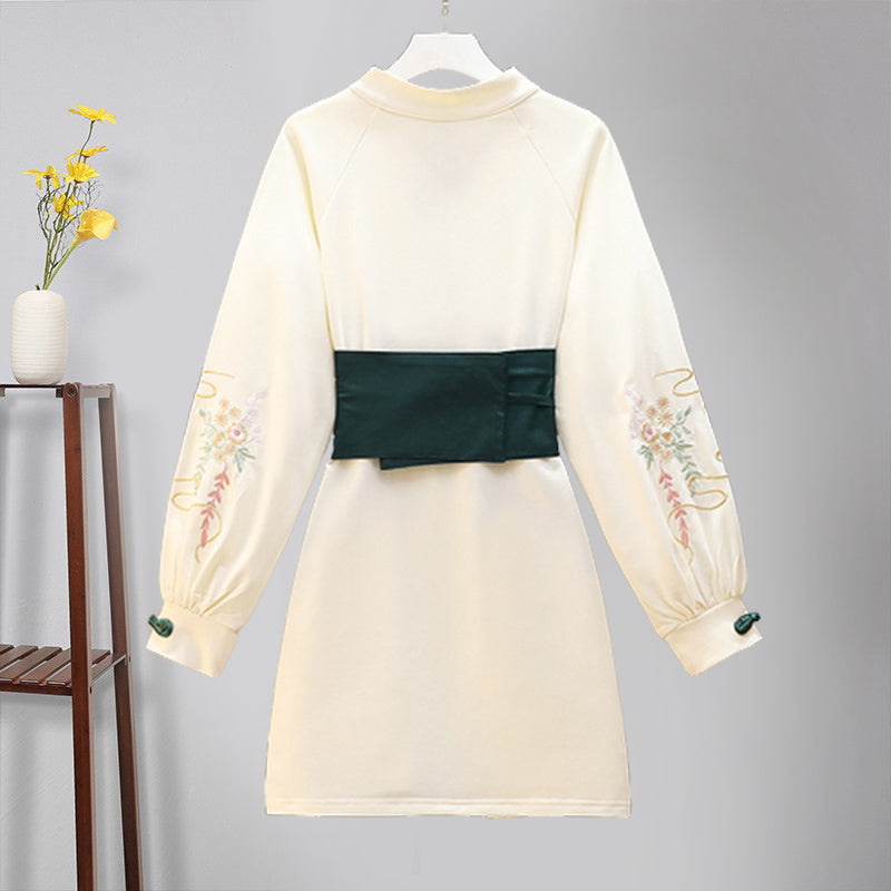 Sweatshirtkleid aus Plüsch mit Vintage-Kranich-Stickerei