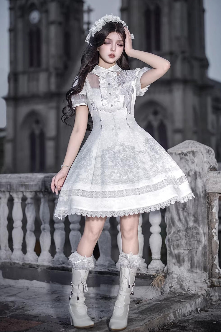 Lace Trimmed Classic Gothic Lolita Dress - White