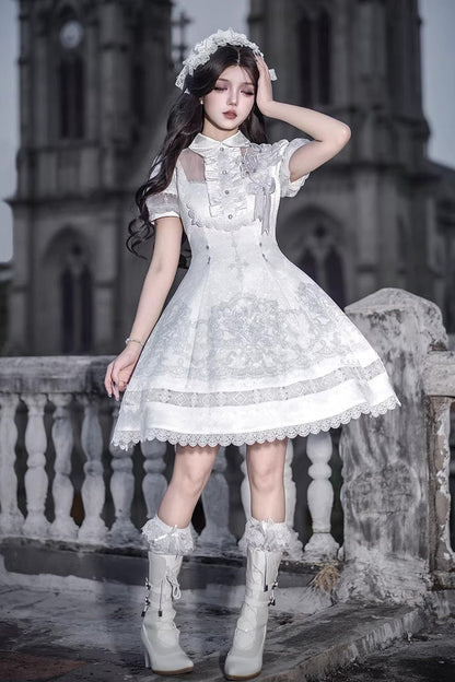 Lace Trimmed Classic Gothic Lolita Dress - White
